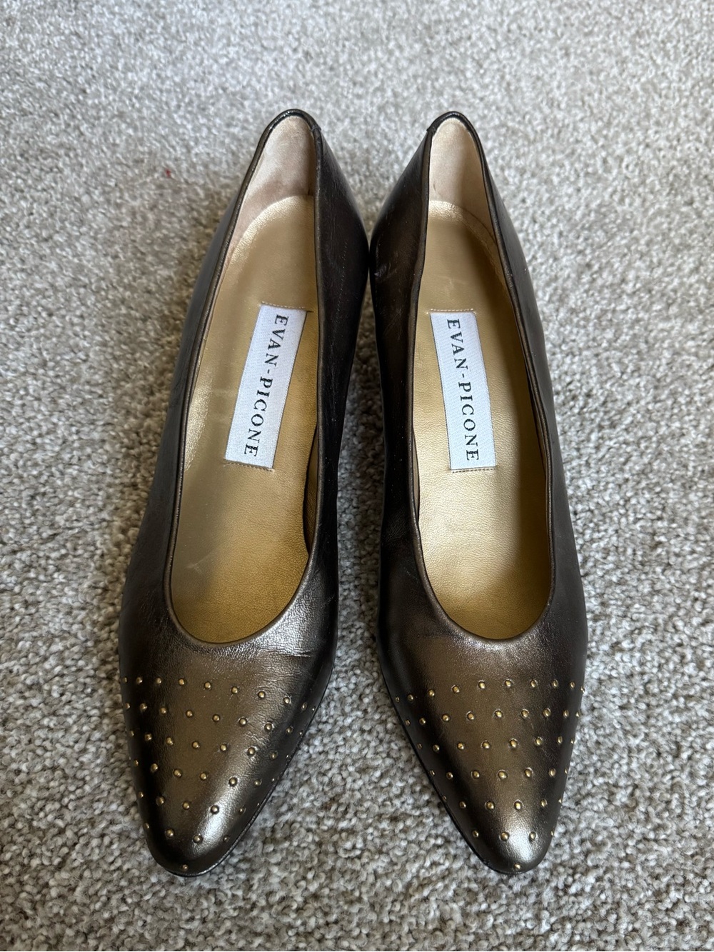 Evan Picone Women's Bronze Leather Pointed Toe Pumps with Gold Studs